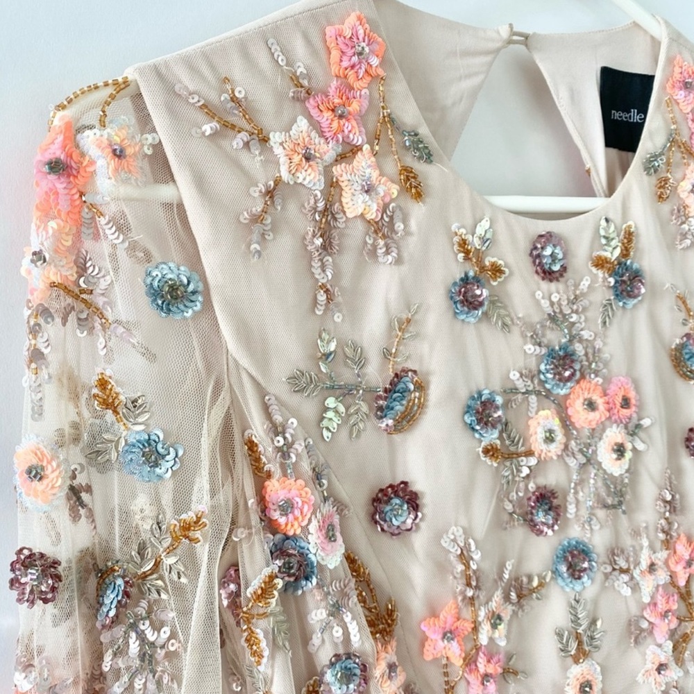 Needle & Thread Floral Embroidered Maxi Dress in Cream and Pink - Picture 2 of 14